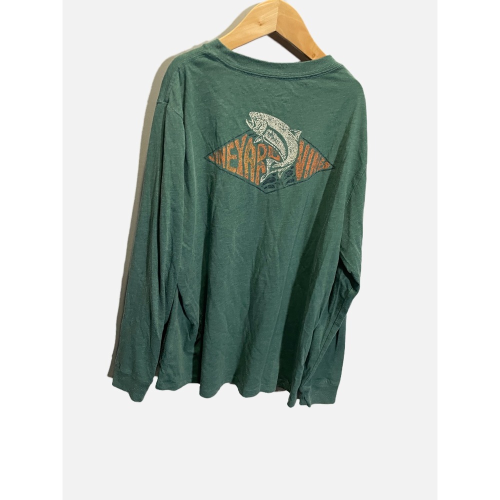 Vineyard Vines T-Shirt Kids Large 16 Green Long Sleeve Fish Graphic Preppy Pocke